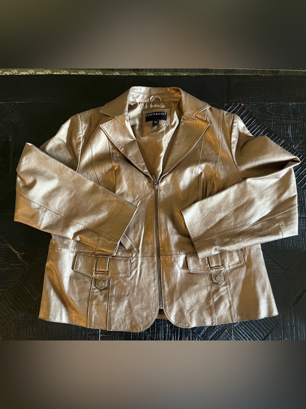 Bernardo Metallic Gold 100% Leather Zip-Front Jacket Size 2X